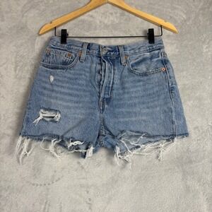 Levi's 501 Cutoff Denim Shorts Blue Wash Distressed Frayed Hem Womens 27 Western